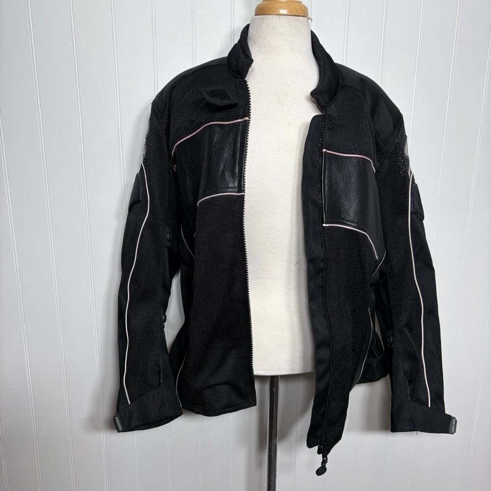 Texport Armored Motorcycle Black Mesh Leather Riding Jacket XL Street Moto